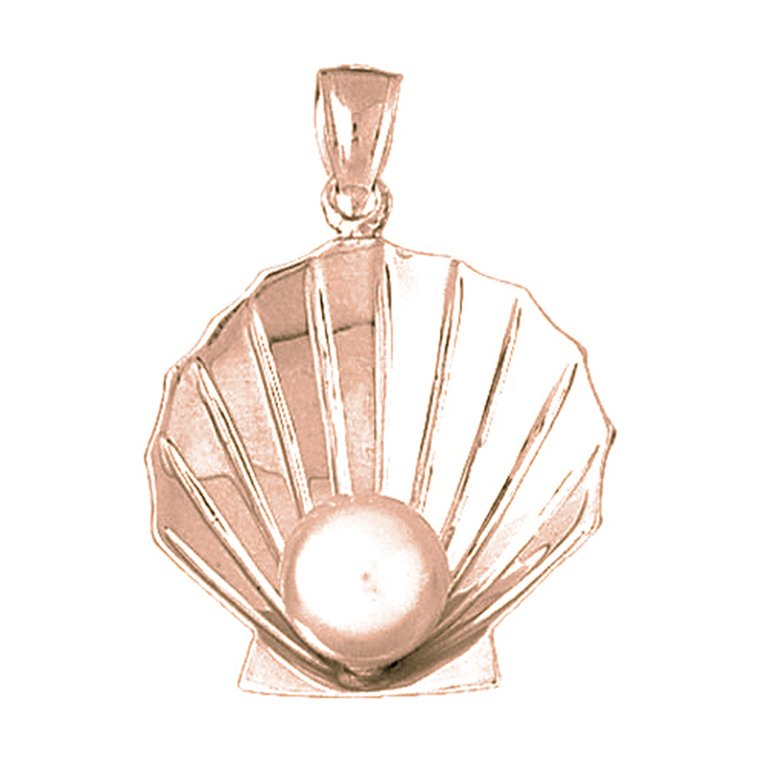 10K, 14K or 18K Gold 3D Shell With Pearl Pendant
