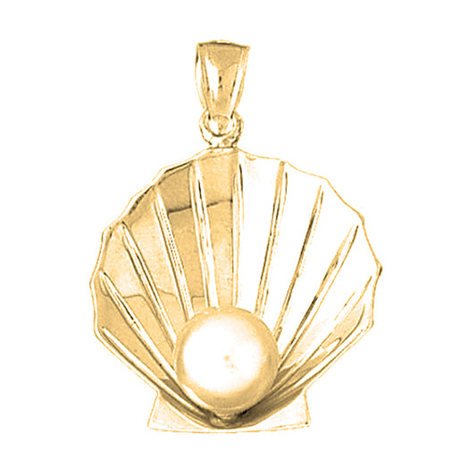 Yellow Gold-plated Silver 3D Shell With Pearl Pendant