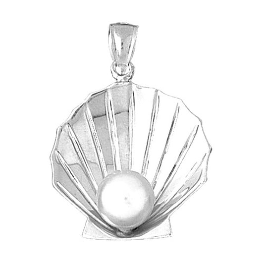 10K, 14K or 18K Gold 3D Shell With Pearl Pendant