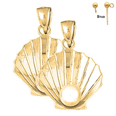 Pendientes de concha 3D de oro de 14 quilates o 18 quilates de 28 mm con perlas