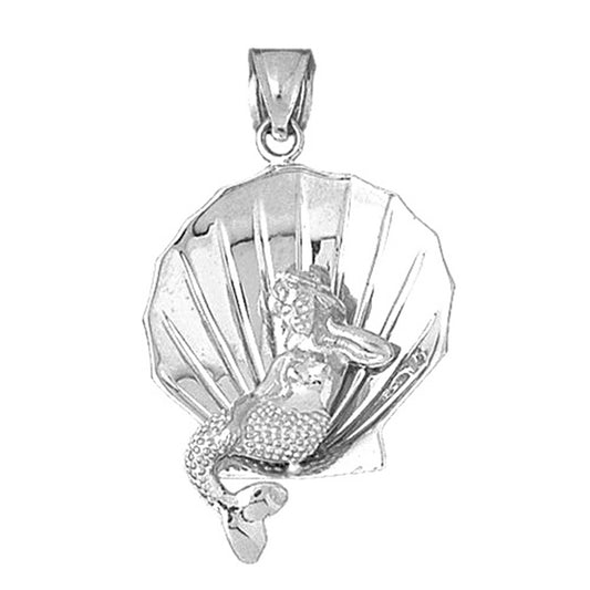 Sterling Silver 3D Shell With Mermaid Pendant