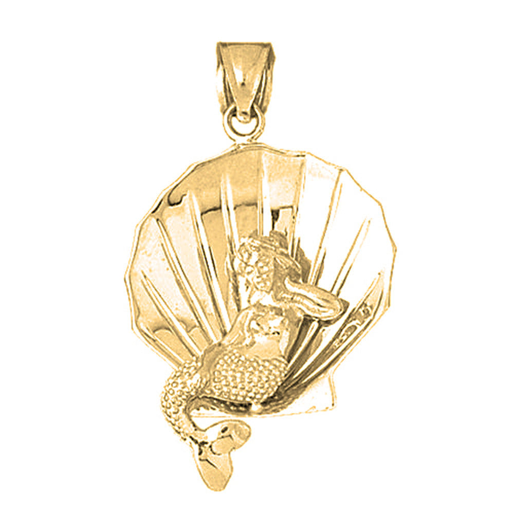 Yellow Gold-plated Silver 3D Shell With Mermaid Pendant