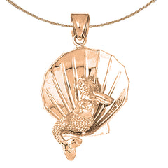 10K, 14K or 18K Gold 3D Shell With Mermaid Pendant