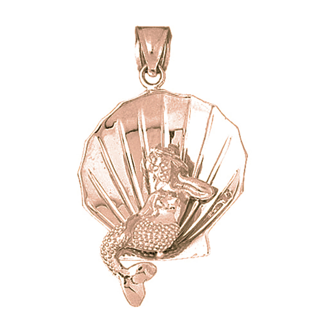 10K, 14K or 18K Gold 3D Shell With Mermaid Pendant