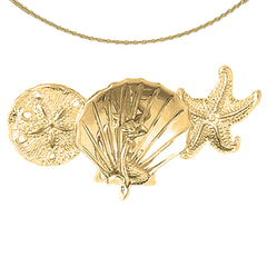 Sterling Silver 3D Sand Dollar, Shell With Mermaid, And Starfish Pendant (Rhodium or Yellow Gold-plated)