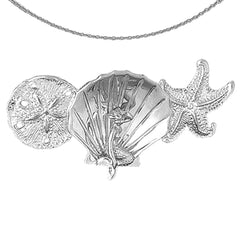 Sterling Silver 3D Sand Dollar, Shell With Mermaid, And Starfish Pendant (Rhodium or Yellow Gold-plated)