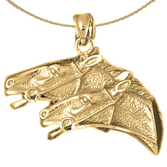Sterling Silver Horse Heads Pendant (Rhodium or Yellow Gold-plated)