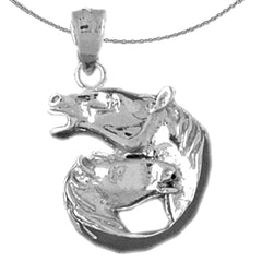 Sterling Silver Horse Heads Pendant (Rhodium or Yellow Gold-plated)