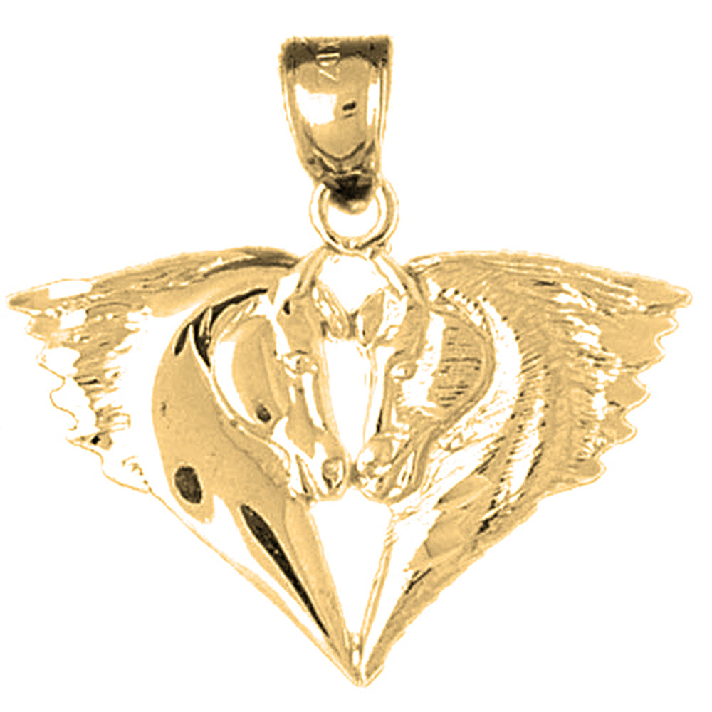 Yellow Gold-plated Silver Horse Heads Pendant