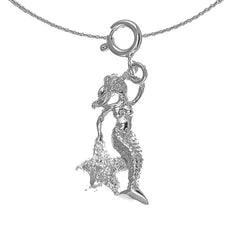 Sterling Silver 3D Mermaid Pendant (Rhodium or Yellow Gold-plated)