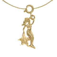 Sterling Silver 3D Mermaid Pendant (Rhodium or Yellow Gold-plated)