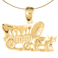 Sterling Silver Horse And Wagon Pendant (Rhodium or Yellow Gold-plated)
