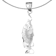 Sterling Silver Fish On Hook Pendant (Rhodium or Yellow Gold-plated)