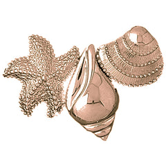 10K, 14K or 18K Gold Starfish With Shells Pendant