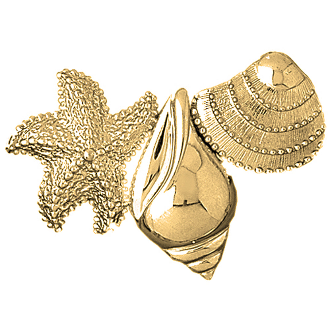 10K, 14K or 18K Gold Starfish With Shells Pendant
