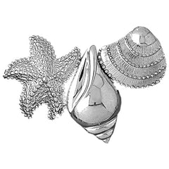Sterling Silver Starfish With Shells Pendant (Rhodium or Yellow Gold-plated)