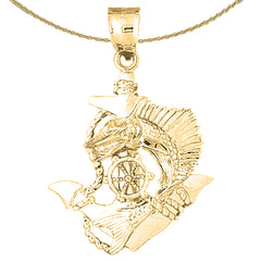 Sterling Silver Anchor And Ships Wheel Pendant (Rhodium or Yellow Gold-plated)