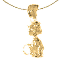 Sterling Silver 3D Cat Pendant (Rhodium or Yellow Gold-plated)