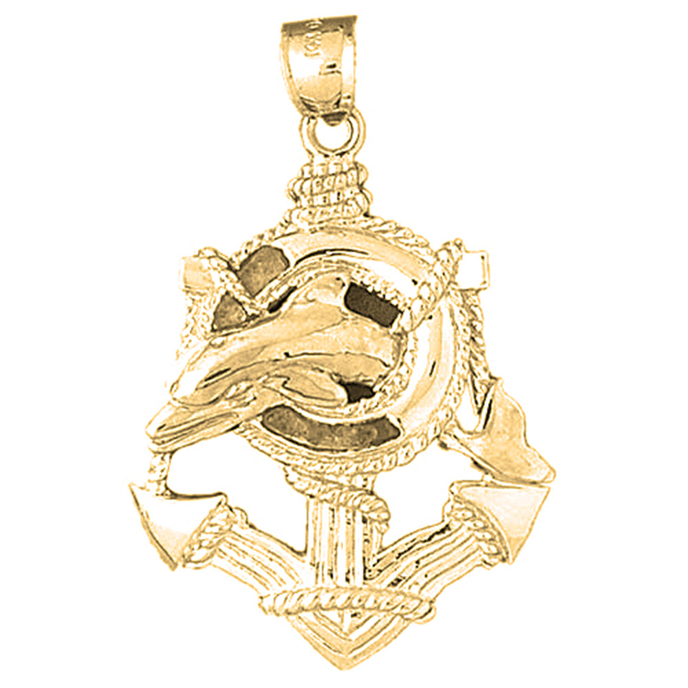 10K, 14K or 18K Gold Anchor And Dolphin Pendant