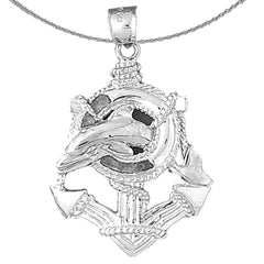 Sterling Silver Anchor And Dolphin Pendant (Rhodium or Yellow Gold-plated)