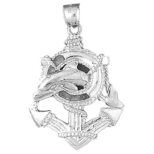 Sterling Silver Anchor And Dolphin Pendant