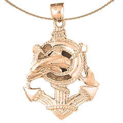 10K, 14K or 18K Gold Anchor And Dolphin Pendant