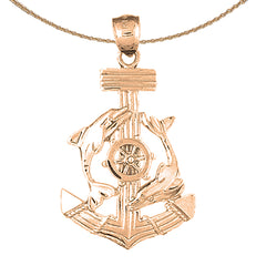 10K, 14K or 18K Gold Anchor, Ships Wheel, And Dolphin Pendant