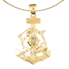 Sterling Silver Anchor, Ships Wheel, And Dolphin Pendant (Rhodium or Yellow Gold-plated)