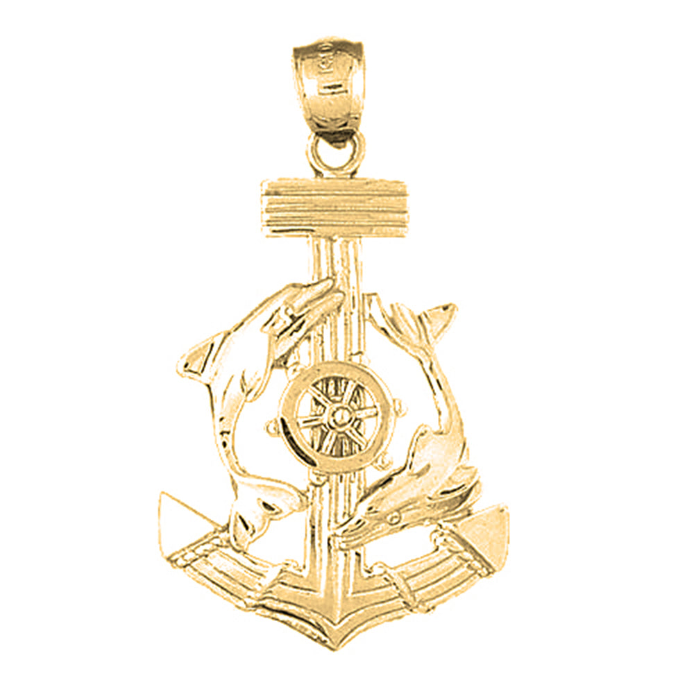 Yellow Gold-plated Silver Anchor, Ships Wheel, And Dolphin Pendant