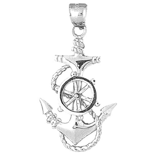 Sterling Silver Anchor And Ships Wheel Pendant