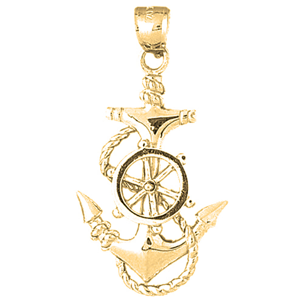 10K, 14K or 18K Gold Anchor And Ships Wheel Pendant