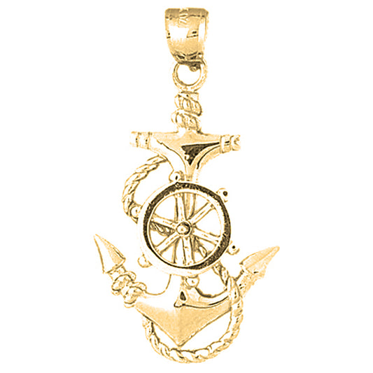 Yellow Gold-plated Silver Anchor And Ships Wheel Pendant