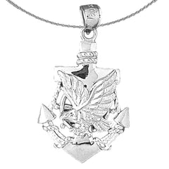 Sterling Silver Anchor And Eagle Pendant (Rhodium or Yellow Gold-plated)