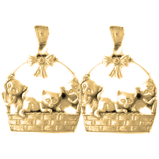 Yellow Gold-plated Silver 27mm Cat Earrings