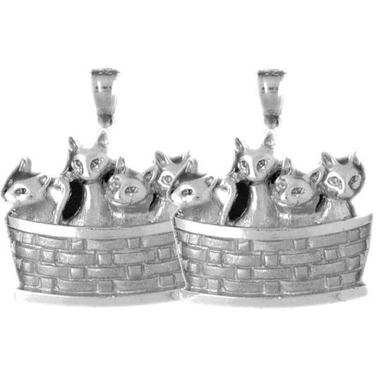 Sterling Silver 27mm Cat Earrings