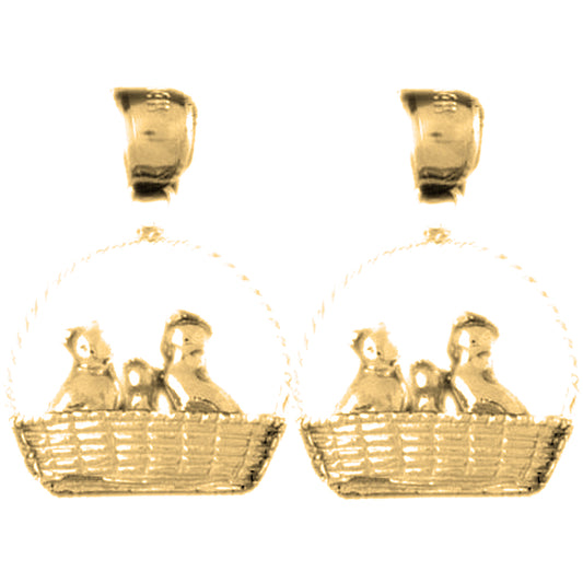 Yellow Gold-plated Silver 24mm 3D Cat Earrings