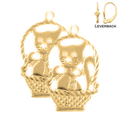 Sterling Silver 22mm Cat Earrings (White or Yellow Gold Plated)