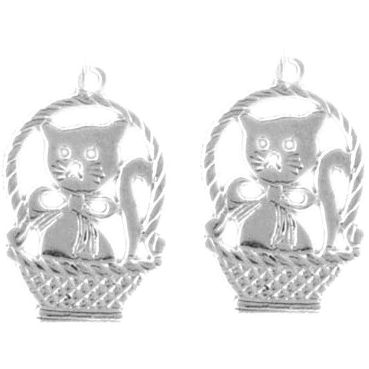 Sterling Silver 22mm Cat Earrings