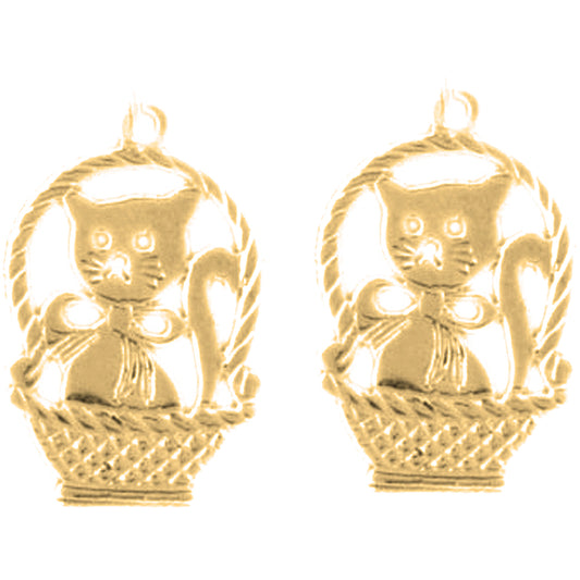 Yellow Gold-plated Silver 22mm Cat Earrings