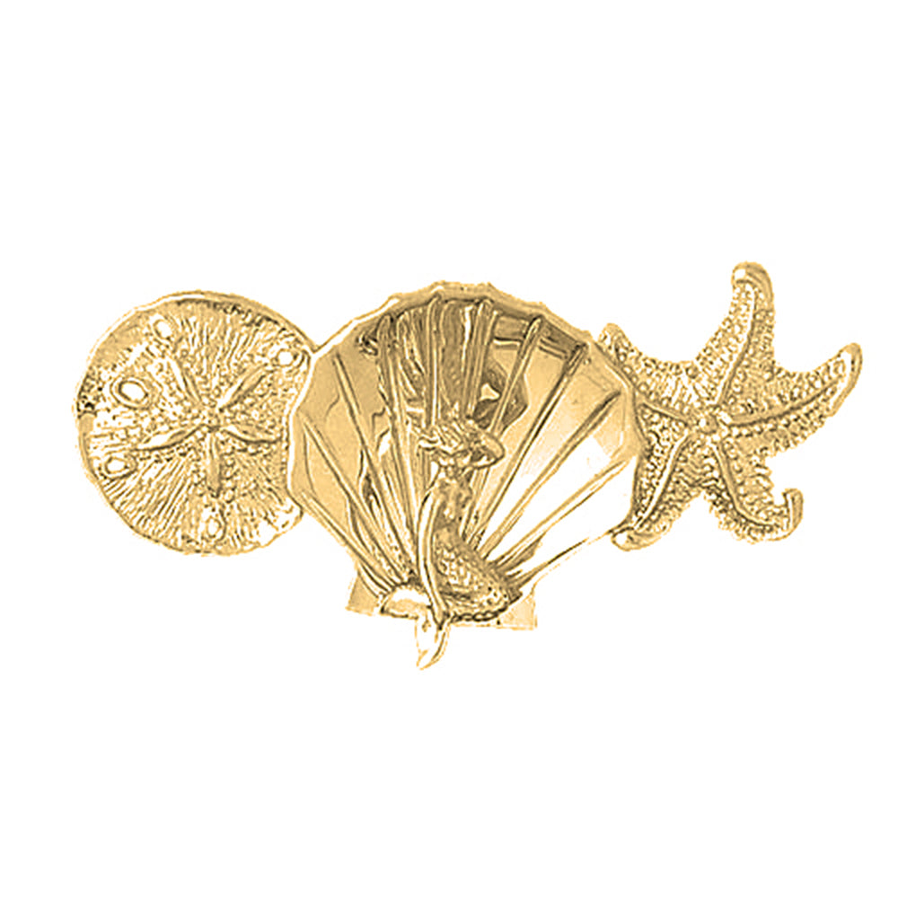 10K, 14K or 18K Gold Sand Dollar, Starfish, Shell With Mermaid Pendant
