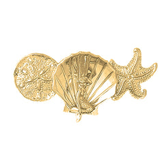 10K, 14K or 18K Gold Sand Dollar, Starfish, Shell With Mermaid Pendant