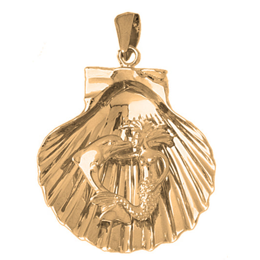 10K, 14K or 18K Gold Shell With Mermaid And Dolphin Pendant