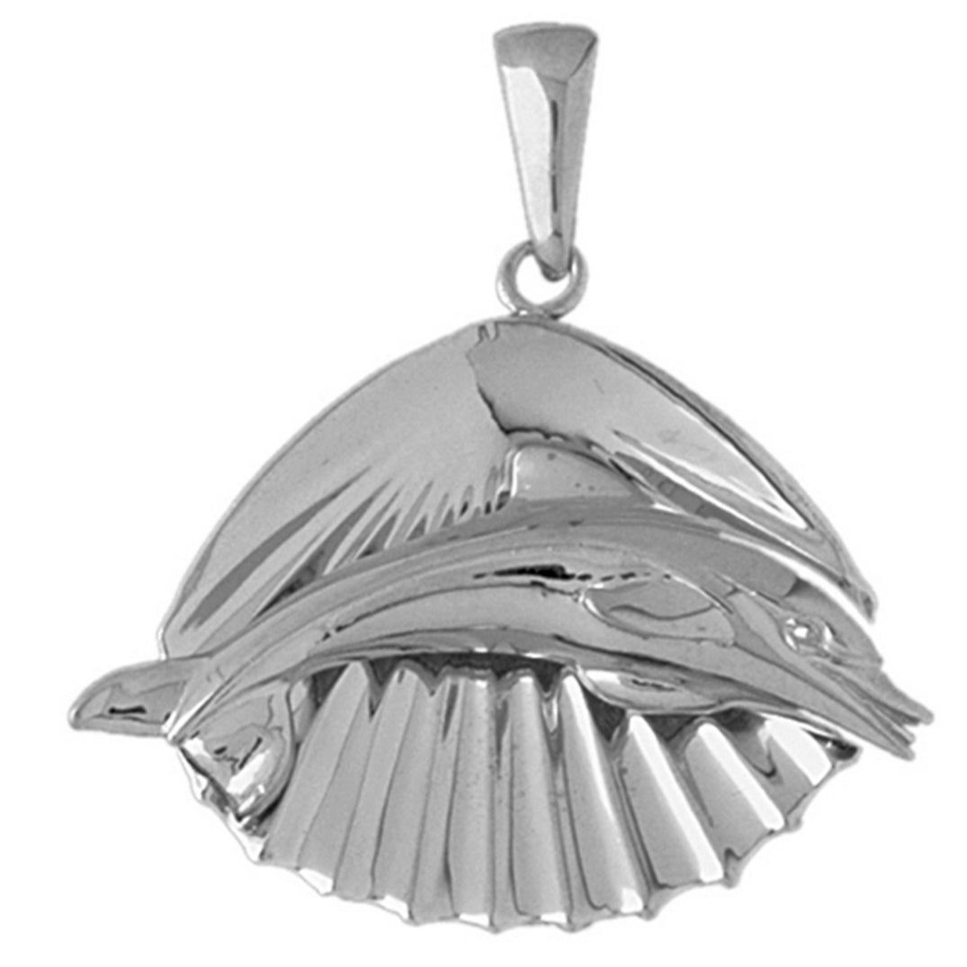 Sterling Silver Shell With Dolphin Pendant