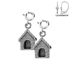 Sterling Silver 18mm Dog House Earrings (White or Yellow Gold Plated)