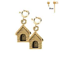 Sterling Silver 18mm Dog House Earrings (White or Yellow Gold Plated)