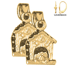 Sterling Silver 16mm Dog House Earrings (White or Yellow Gold Plated)