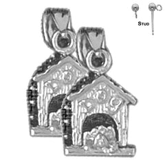 Sterling Silver 16mm Dog House Earrings (White or Yellow Gold Plated)
