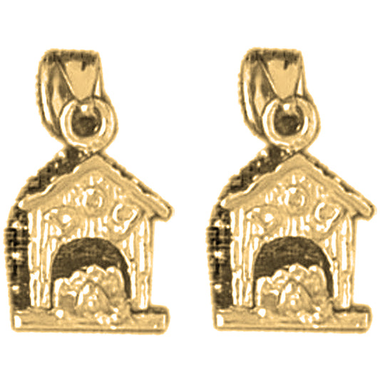 Yellow Gold-plated Silver 16mm Dog House Earrings