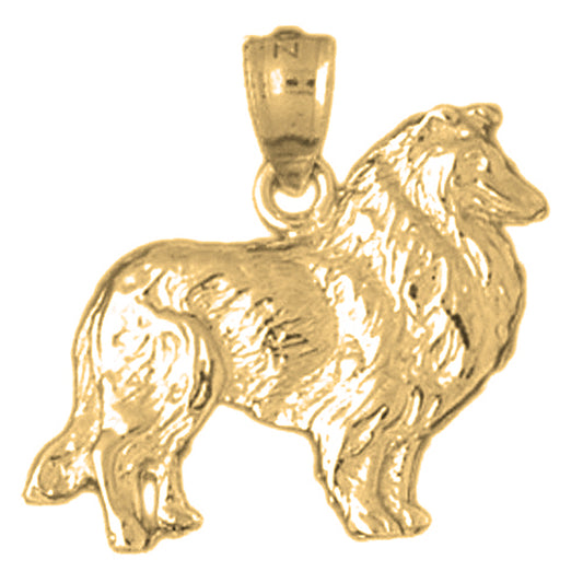 Yellow Gold-plated Silver Collie Dog Pendant