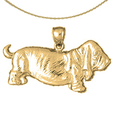 Sterling Silver Basset Hound Dog Pendant (Rhodium or Yellow Gold-plated)